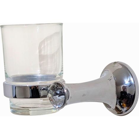 Soporte de vidrio para cepillos de dientes de pared con acabado cromado, color plata. (1/5)