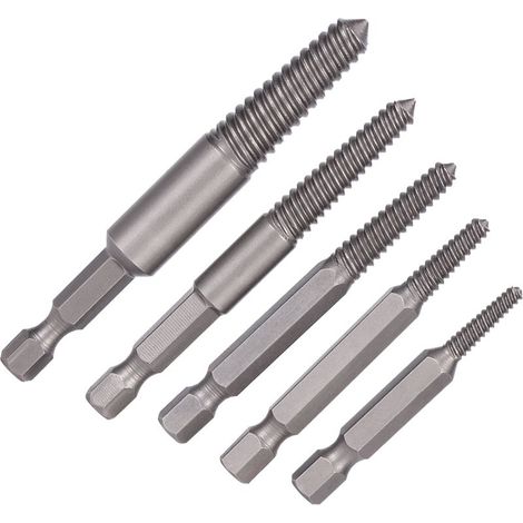 5 pièces Extracteur de Vis Cassée à Denture Fine, Outil de Désincrustation de Boulons Endommagés avec Queue Hexagonale (1/5)