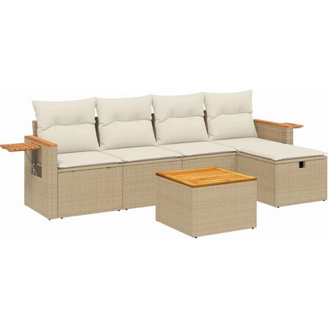 Set Divano da Giardino 6 pz con Cuscini Beige in Polyrattan vidaXL (1/4)