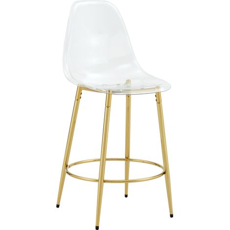Ensemble Bar Flexible avec Table Ronde en Verre 89 cm et 4 Tabourets Transparants à Structure Métallique Dorée (1/5)
