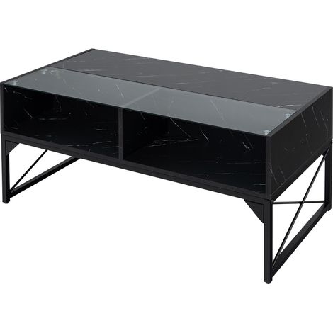 Tavolino basso con luci LED regolabili e 4 cubi di stoccaggio, Tavolino da salotto moderno con elecomando Nero (1/4)