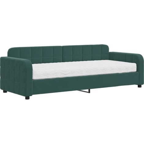 vidaXL Divano Letto con Materasso Verde Scuro 80x200 cm in Velluto (1/5)