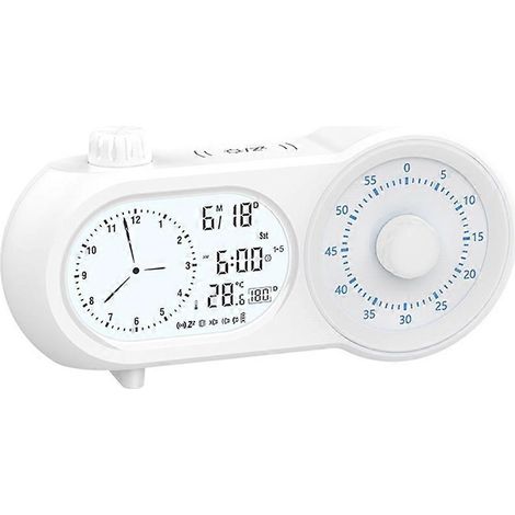 Horloge visuelle à double écran LCD avec minuteur, gestionnaire autonome, horloge en plastique, fonction snooze/réveil. (1/5)
