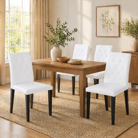 Set di 4 sedie da pranzo in PU bianco e nero, schienale trapuntato, gambe in metallo HAVRYA (1/5)