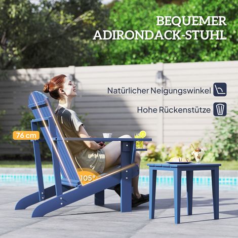 Chaise Adirondack jardin inclinable, transat dossier ajustable bleu, 72x95x93 cm