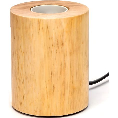 Pied de lampe de table cylindrique en bois E27, ampoule non incluse