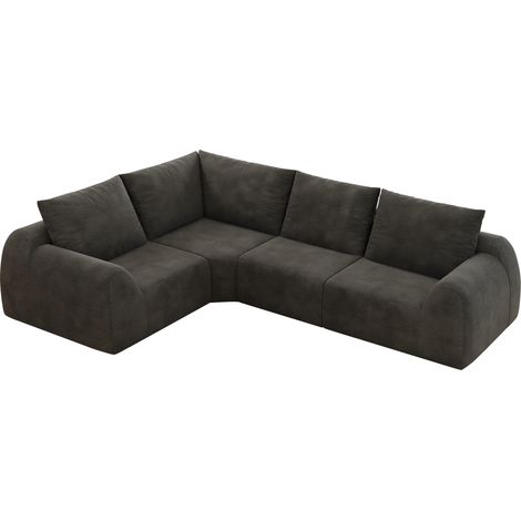 Canapé 4 places gris foncé en mousse compressée, tissu chenille, longueur de 267 cm, sans montage (1/5)