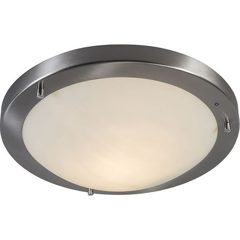 Qazqa – Plafonnier extérieur en acier IP44 31 cm – Abat-jour en verre opale blanc – Douille E27 – Intensité variable – Pour pièces humides (1/5)