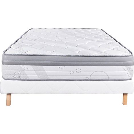 REINALD - Ensemble Matelas Ressorts Ep.26cm + Sommier Tapissier Blanc 140x190 cm (1/5)
