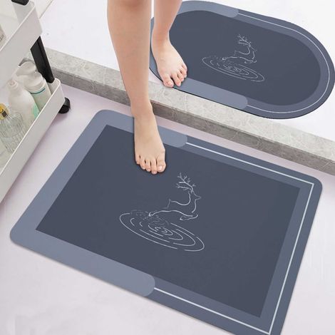 Tapis De Sol - Tapis De Bain Antidérapant En PVC Et Velours Technique - Absorbant Rapide Pour Salle De Bain Douche Cuisine Entrée - 30x50 cm - Vert - 2 Pièces (1/5)