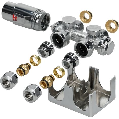 ECD Germany Set de Raccordement Thermostatique Chromé Multiblock Universel Forme d'Angle et Passage pour Radiateur Salle de Bain avec Raccord Central au Bas Compatible Chauffage à Eau Design Élégant (1/5)