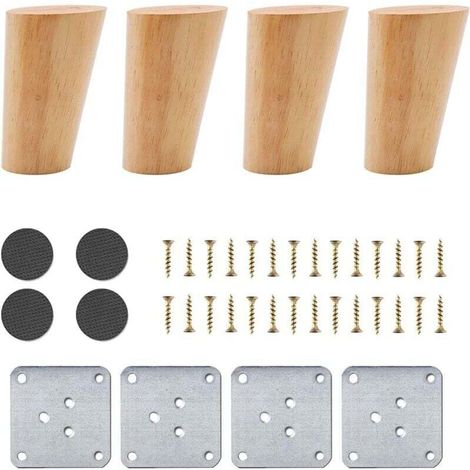 Ensemble de 4 Pieds de Meubles en Bois - Pieds de Canapé de Remplacement de 8 cm avec Accessoires (Design Incliné) (1/5)