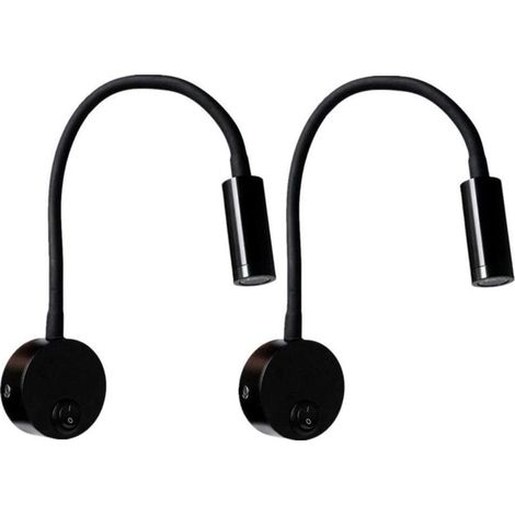 2 Pièces Noire Lampe de lecture Murale 3W, Flexible Cou Réglable Applique Lampe de Bureau en Aluminium, Lampe de Chevet avec Interrupteur LED Soins des Yeux (1/4)
