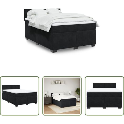 vidaXL Matelas à ressorts ensachés - Sommier à lattes de lit avec matelas Noir 140x190 cm Velours (1/5)