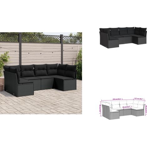 Salon de jardin 6 pcs avec coussins noir résine tressée - Salon De Jardin - Mobilier De Jardin - Salon Extérieur - Canapé D'extérieur - Set De Salon (1/3)