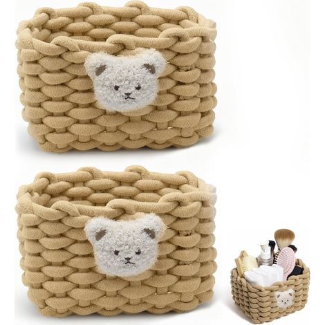 Aufbewahrungskorb aus Baumwollseil (2er-Set), kleiner Baby-Aufbewahrungskorb, gewebter Korb als Dekoration für Kinderzimmer, Badezimmer, Schlafzimmer (braun) (1/5)