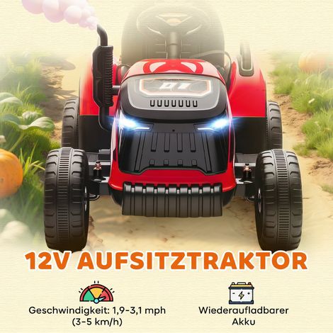 Tracteur électrique enfant, tracteur à pédales avec télécommande, démarrage progressif, pour enfants de 3 à 8 ans, rouge (1/5)
