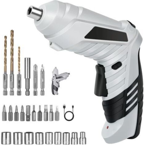 Perceuse Visseuse Sans Fil 3.6Nm, Visseuse Devisseuse 1300mAh 3.6V + 26 Accessoires, 2 Sens Rotation + Lampe LED, Câble Charge USB, Idéal pour Artisans, Installation de Meubles et Jouets (1/5)