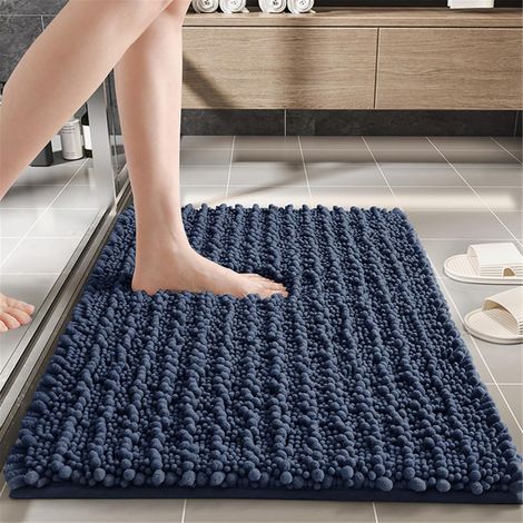 Rutschfeste Badematte, Chenille-Badematte, waschbar, geeignet für Dusche und Badewanne (dunkelblau, 40x60cm) (1/5)
