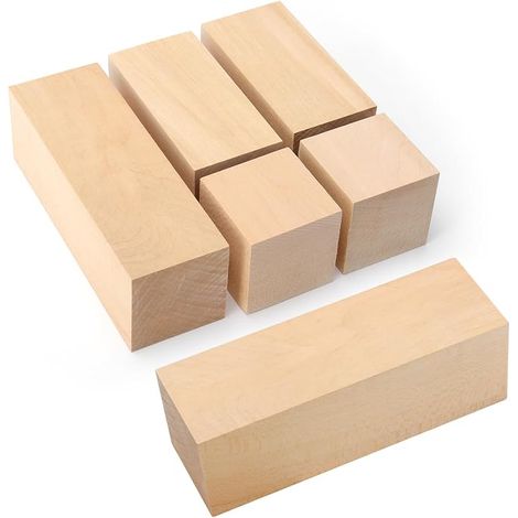 6 Pièces Blocs de Sculpture en Bois de Tilleul Naturel, Blocs Massifs 5x5 cm en 3 Hauteurs, Bois à Sculpter Non Traité, pour Sculpture, DIY, Bricolage (1/5)