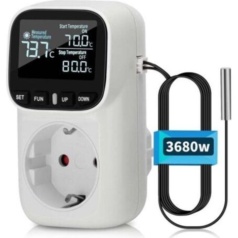 Régulateur de température numérique 230V avec sonde Chauffage Refroidissement Commutateur de température Thermostat Prise pour serre Aquarium Réfrigérateur (1/4)