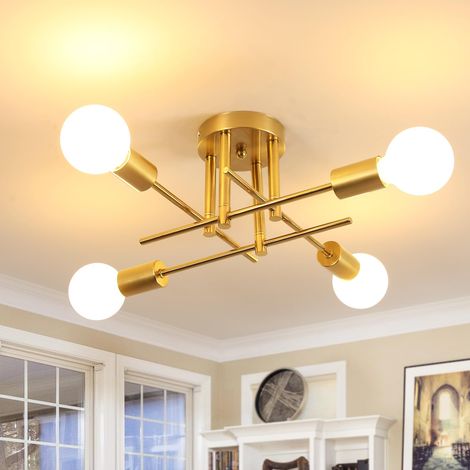 Lustre Plafonnier Vintage E27, 4 Lumières Lampe de Plafond Retro (1/5)