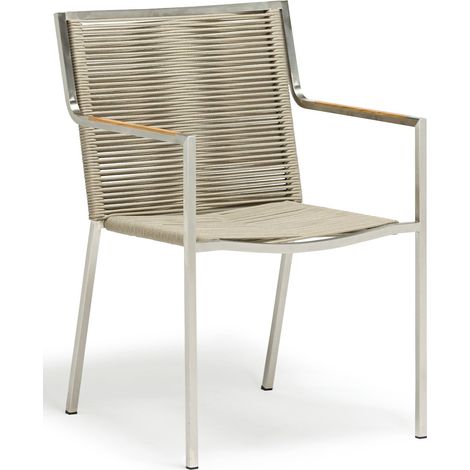 Inko Varuna Stapelsessel Stapelstuhl Gartenstuhl Edelstahl/Kordel/Teak 56x58x85 cm