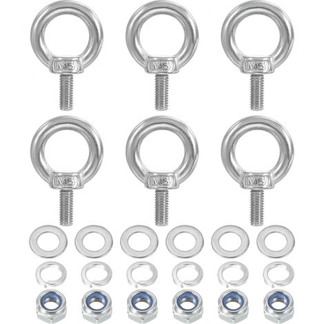 M5 x 12mm Pitons À Œil Avec Écrou, 6 Pièces 304 Acier Inoxydable Pitons À Œil À Épaulement Pour Levage Vis À Filetage Pour suspendu, Argent (1/5)