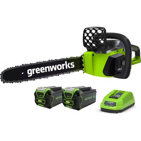Greenworks-Tronçonneuse à moteur sans balais, 40V, 12 m/s, chaîne de chaîne de 16 pouces, chaîne de scie en carbone, batterie 4Ah, ensemble de chlore, originale, 2 pièces