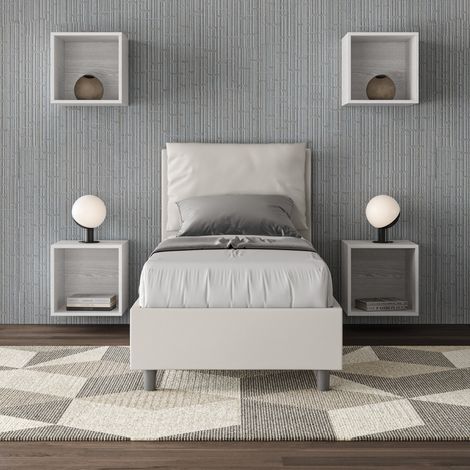 Letto singolo senza rete imbottito 80x190 similpelle bianco Antea (1/4)