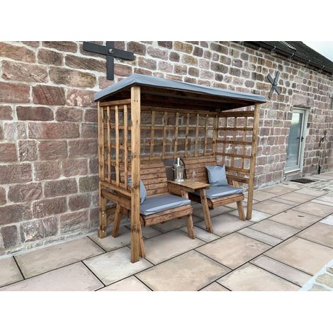 Grand Henley Twin Seater Arbour - L92 x W225 x H194 cm - Grey Cushion and Sun Canopy Included - Fully Assembled (1/5)