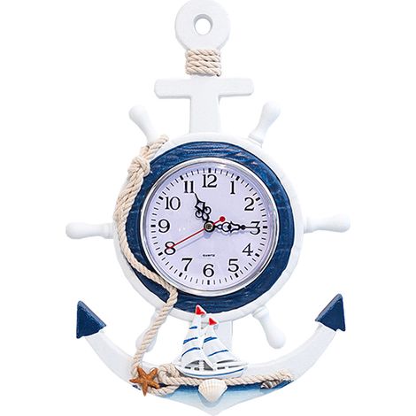 Horloge murale ancre - 33 cm de haut, 23 cm de large - modèle de voilier en corde (1/5)