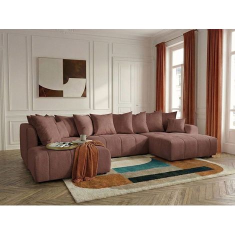 BOBOCHIC - Canapé panoramique convertible ROXELANE tissu chiné Angle droit Rouge (1/5)
