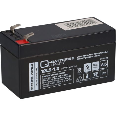Q-Batteries 12LS-1.2 12V 1,2Ah Blei-Vlies Akku / AGM VRLA mit VdS (1/5)
