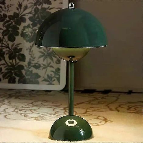 Lampe de table sans fil en forme de pot de fleurs, lampe de table champignon avec batterie de 1800 mAh, lampe de table portable pour terrasse, petite lampe rechargeable (verte) (1/5)