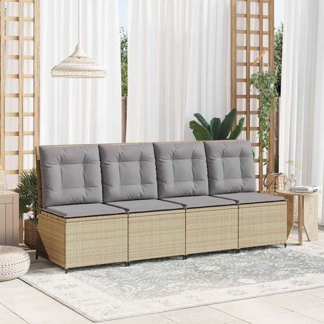 Garten-Sofa mit Kissen Beige und Grau Poly-Rattan