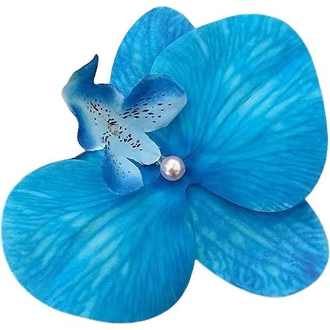 Pince à cheveux en forme de fleur de phalaenopsis, fausse fleur en soie, épingle à cheveux légère-Blue