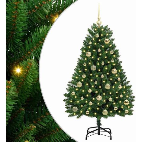 Sapin de Noël artificiel avec 150 lumières LED, vert, 120 cm, en PVC et métal. (1/5)