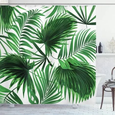 Rideau De Douche - Feuilles De Palmier Tropical - Imprimé Plantes Vertes - Résistant À L Eau - Pour Salle De Bain - 1 Pièce (1/5)