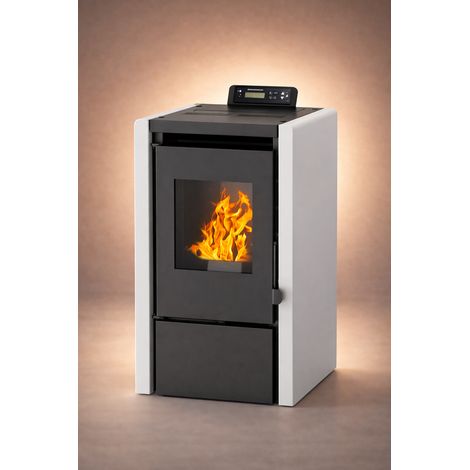 NEMAXX® PC5 Pelletofen 5,3 kW A+ bis 120 m³ – Chrono & ECO-Modus, WiFi Ready (App optional), Display & Fernbedienung, Unterdruck-Verbrennung, Überhitzungsschutz & Autoabschaltung – Weiß (1/5)