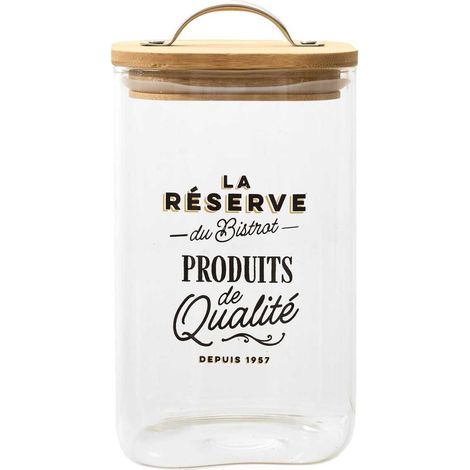 Bocal de 1L en verre avec couvercle en bambou style bistrot (1/4)