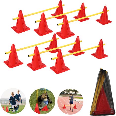 Randaco Set d'obstacles Kit de haies à enfoncer Kit de haies Agility Training Sports Entraînement de la coordination avec 12 cônes+ 6 barres Hauteur réglable