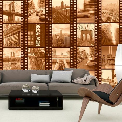Papier Peint "New York Collage Sepia" 50x1000cm (1/2)