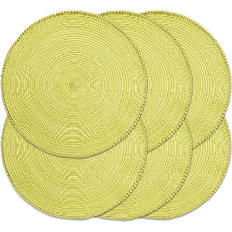 Lot de 6 sets de table ronds tressés de 38,1 cm pour tables de salle à manger, tissés naturels, résistants à la chaleur (B jaune vert)'B Jaune Vert 6 PCS'B Jaune Vert'6 PCS