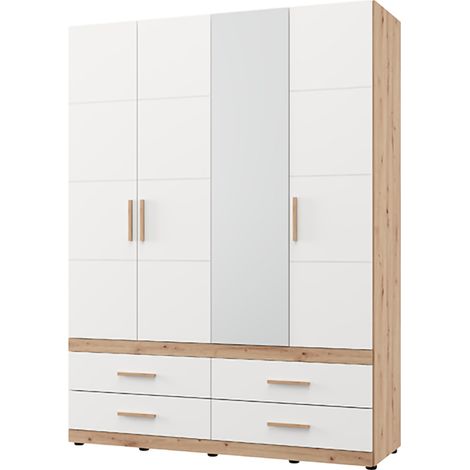 Guardarropa Grande Taxco, Armario Dormitorio 4 Cajones, 2 Estantes, Perchero, 155x208h cm Blanco Mate