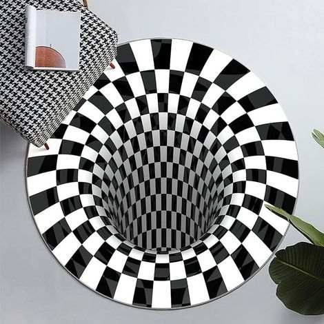 Tapis de sol 3D, tapis 3D Vortex pour chambre ou salon, noir et blanc à motif quadrillé (A) (1/5)