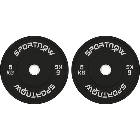 Set 2 Dischi Pesi da 5kg in Gomma con Foro da 2"/5 cm per Manubri e Bilancieri, Nero
