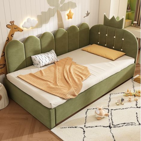 Letto con Letto estraibili 90x200 cm, con letto estraibile 90x190 cm a L in velluto verde, senza materasso (1/5)