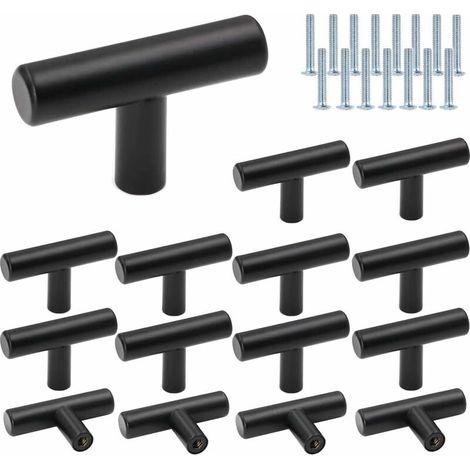 15 x Ø12 mm Boutons de tiroir Length 50mm T- Bar Bâton Poignée de cuisine Meuble Porte d'armoire en acier inoxydable，Poignées de Meuble à Trou Unique et Boutons,Barre en T Poignée de Placard de Cuisin