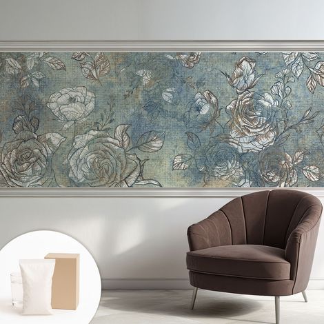 Papier peint intissé pour salon chambre à coucher peint imprimé pour mur - Colle incluse gratuite Roses romantiques 250x104 cm (1/5)